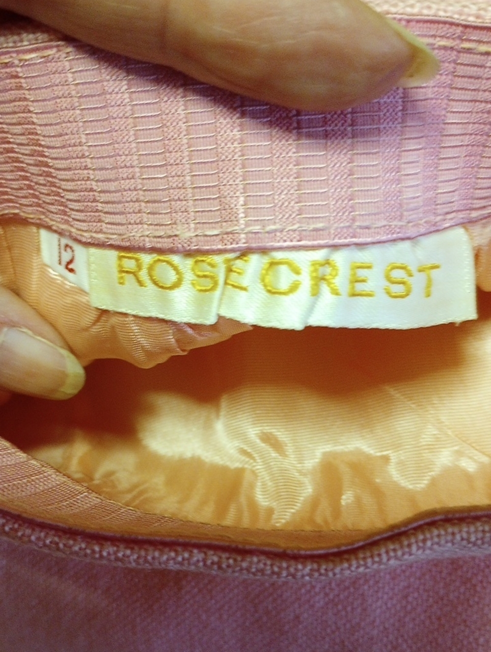 Rosecrest Vintage Pink Blazer & Skirt Set w/ Sage Green & Cream Trim, Size 12 - Picture 6 of 6